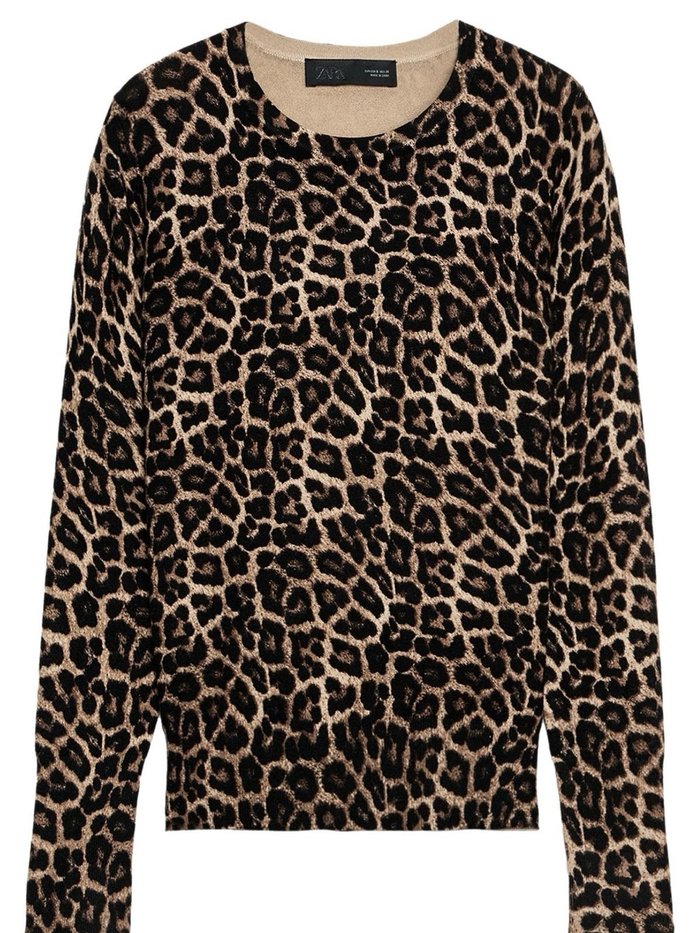 Zara Leopard Print Sweater in Tan and Black. NWT.